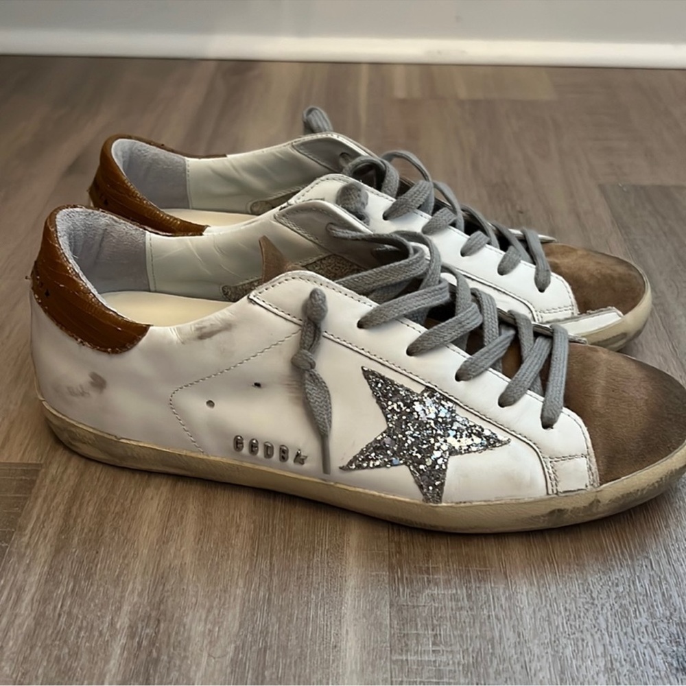 NEW Golden Goose super star sneakers size 41 US 10 brown suede silver glitter